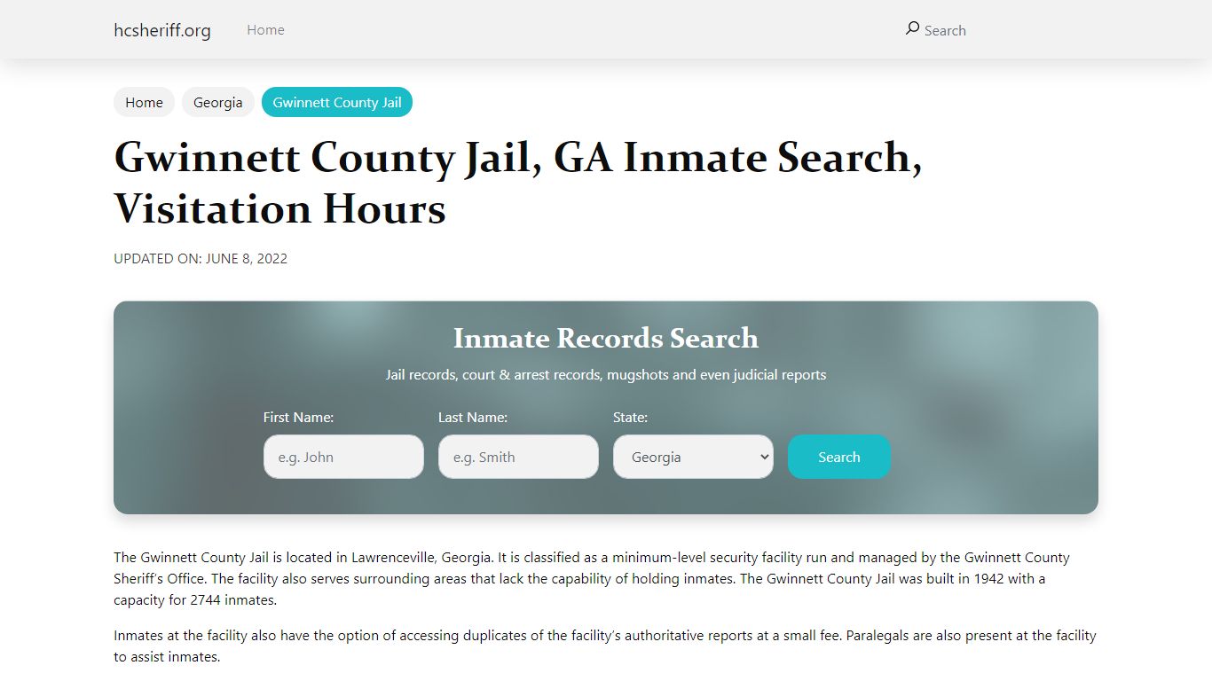 Gwinnett County Jail, GA Inmate Search, Visitation Hours