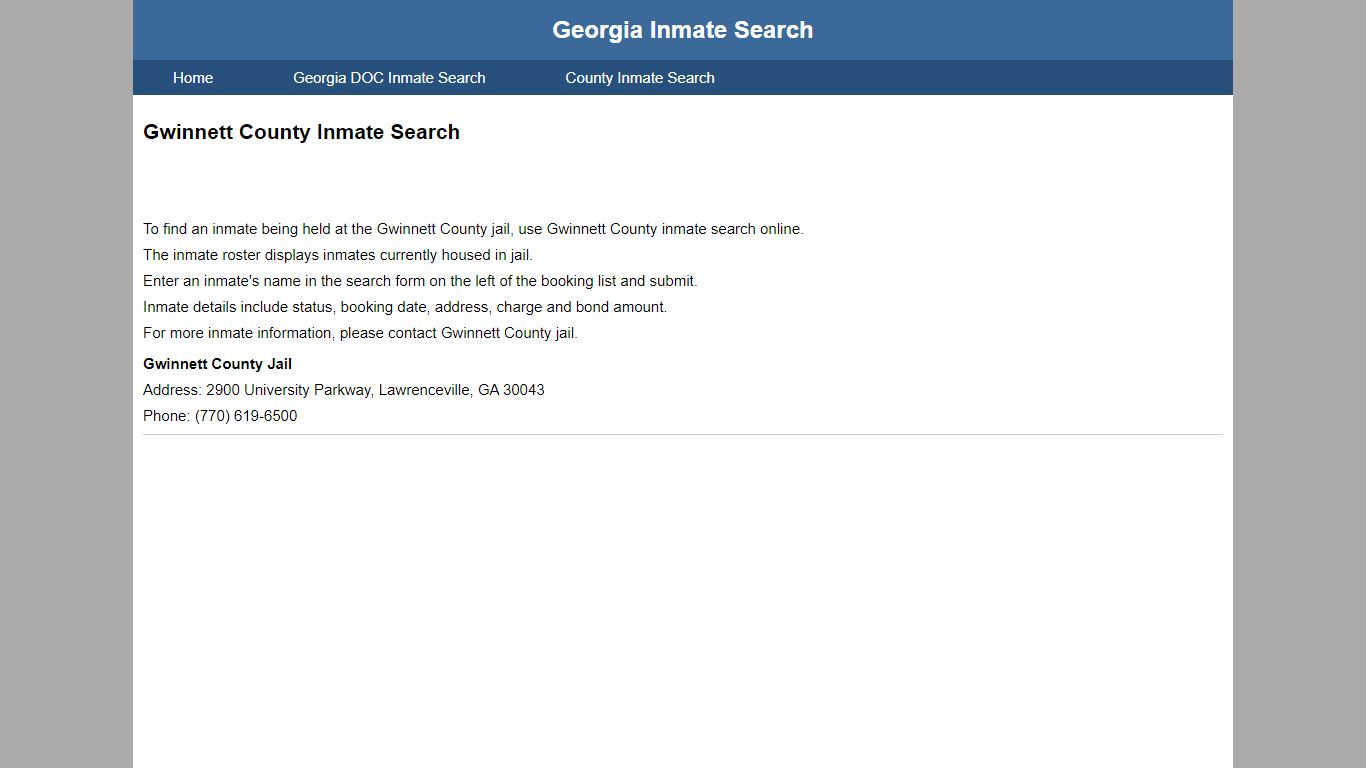 Gwinnett County Jail Inmate Search